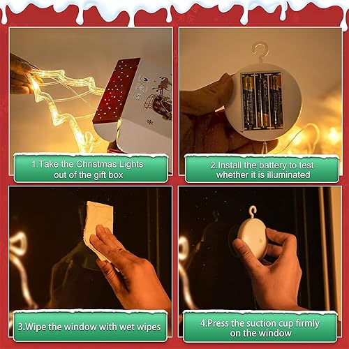 Miniatura 2 de Tzou Luces colgantes de ventana de Navidad, reutilizables, ahorro de energía, luces decorativas para puertas de vidrio (blanco cálido) árbol +