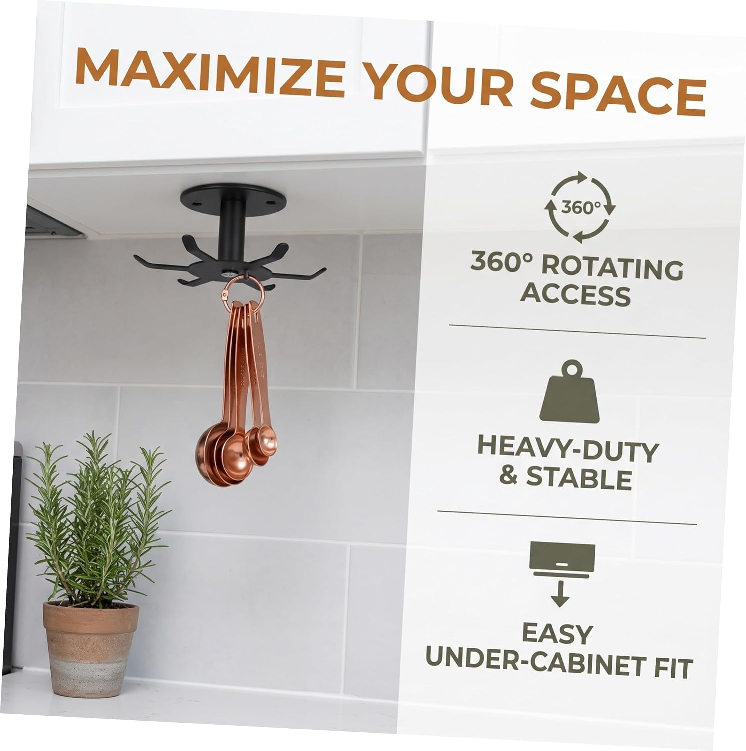 Alipis Stainless Steel 360 Degree Rotating Utensil Hook Rack, 6 Hooks
