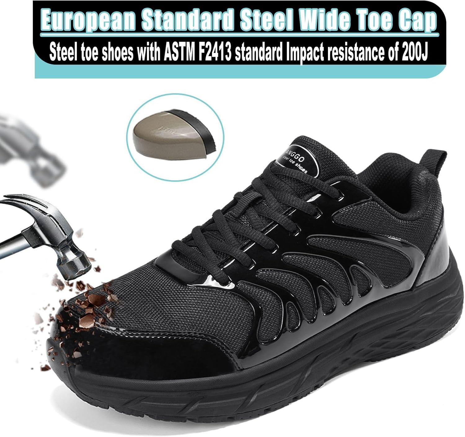 LIANGGO Steel Toe Shoes for Men Women Wide Toe Box Non Slip Safety Sneakers Lightweight Comfortable Design with Puncture Resistant Midsole and Shock Absorbing Cushion for Warehouse and Delivery - Image 4