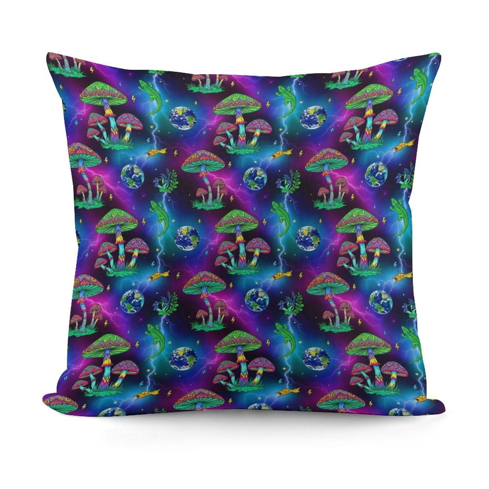 Smazdfxx Picture(359) Soft Magic Mushrooms Trippy Galaxy Space Art Plush Square Cushion Case Modern Home Decor For Sofa Bedroom Throw Pillow Covers