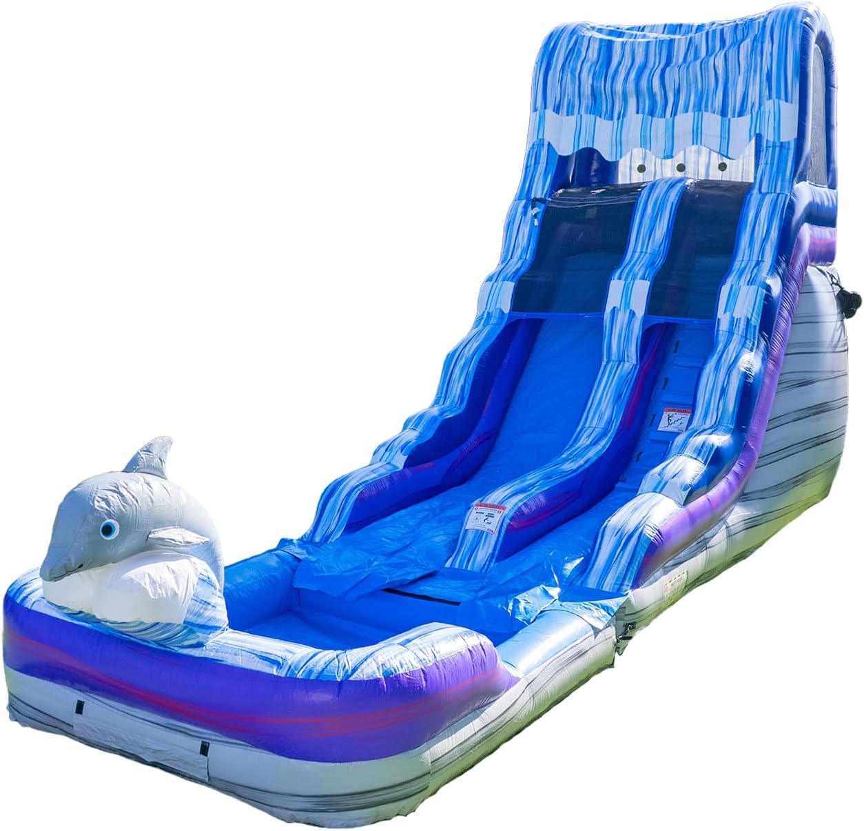 HeroKiddo 16ft Tall Dolphin Inflatable Water Slide with Detachable Pool & Blower, 26ft Long Commercial Grade PVC, Heavy Duty Wet/Dry Slide for Kids & Adults, Front Load Entry for Easy Supervision