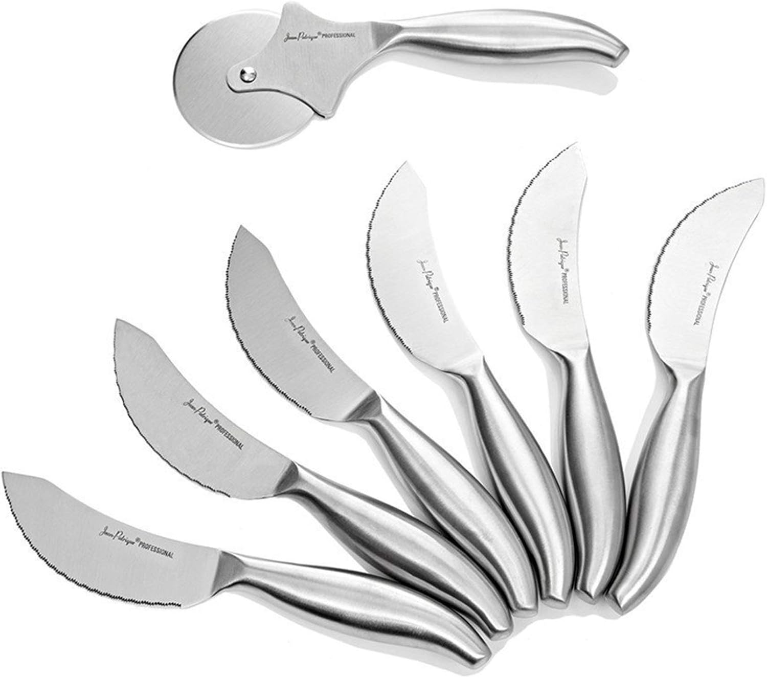 Jean-Patrique Pizza Board And Cutter Set - Includes An Etched Wooden Board, Cutter And 6 Stainless Steel Pizza Knives, From
