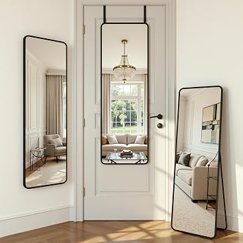 Antok 48 x 14 Full Length Over-the-Door Mirror, Hanging Mirror, Black