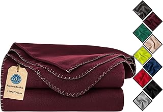 HLKauf Fleecedecke 150x200 cm Kuscheldecke flauschig, knitterarme und atmungsaktive Couchdecke HLKauf-Block (Berry & HLKauf-Block)