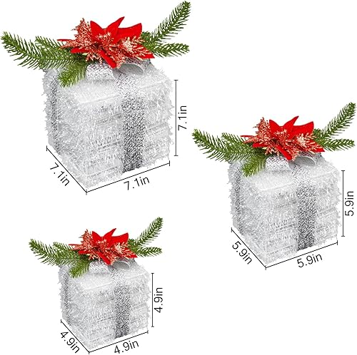 Miniatura 4 de Cajas de regalo iluminadas de Navidad, juego de 3 cajas de regalo iluminadas con 60 luces LED para puerta delantera interior y exterior, patio,