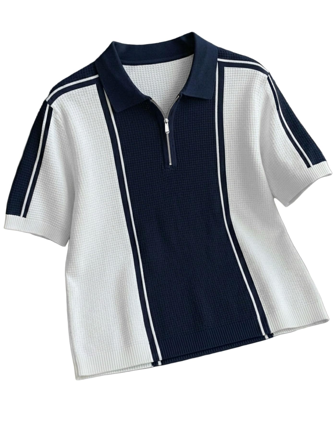 AUSK Men's Beige Half Sleeve Polo Neck T-Shirt White&Navy Blue_A125 - Image 1