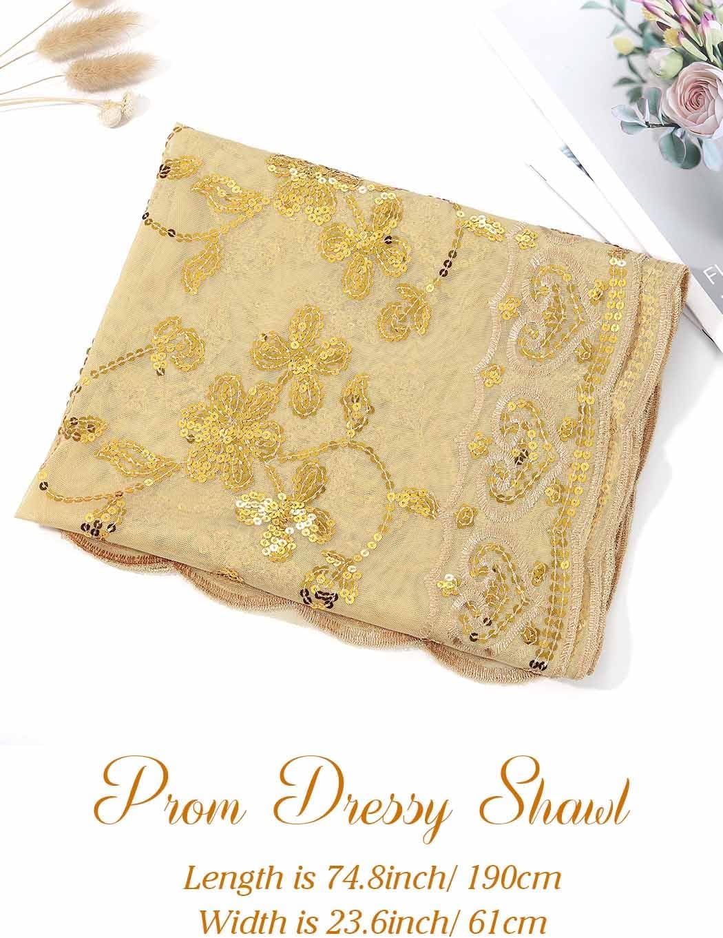 EASEDAILY Women's 1920s Shawls and Wraps for Evening Party Dress Sparkling Sequin Deco Wedding Scarf for Bride - Image 5