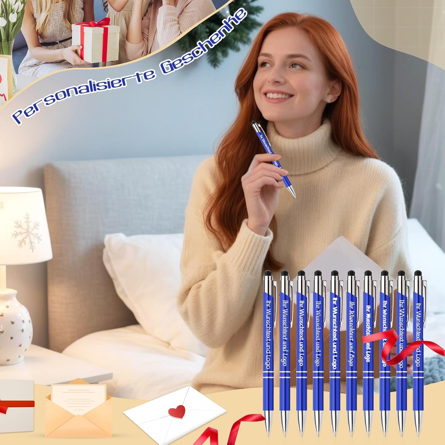 Kugelschreiber personalisieren,personalisierte Kugelschreiber mit Gravur,Werbekugelschreiber mit Logo,Farbmix mit Touchpen,für Unternehmen,Business,Mitarbeiter,10-500 Stück,Blau-A-500