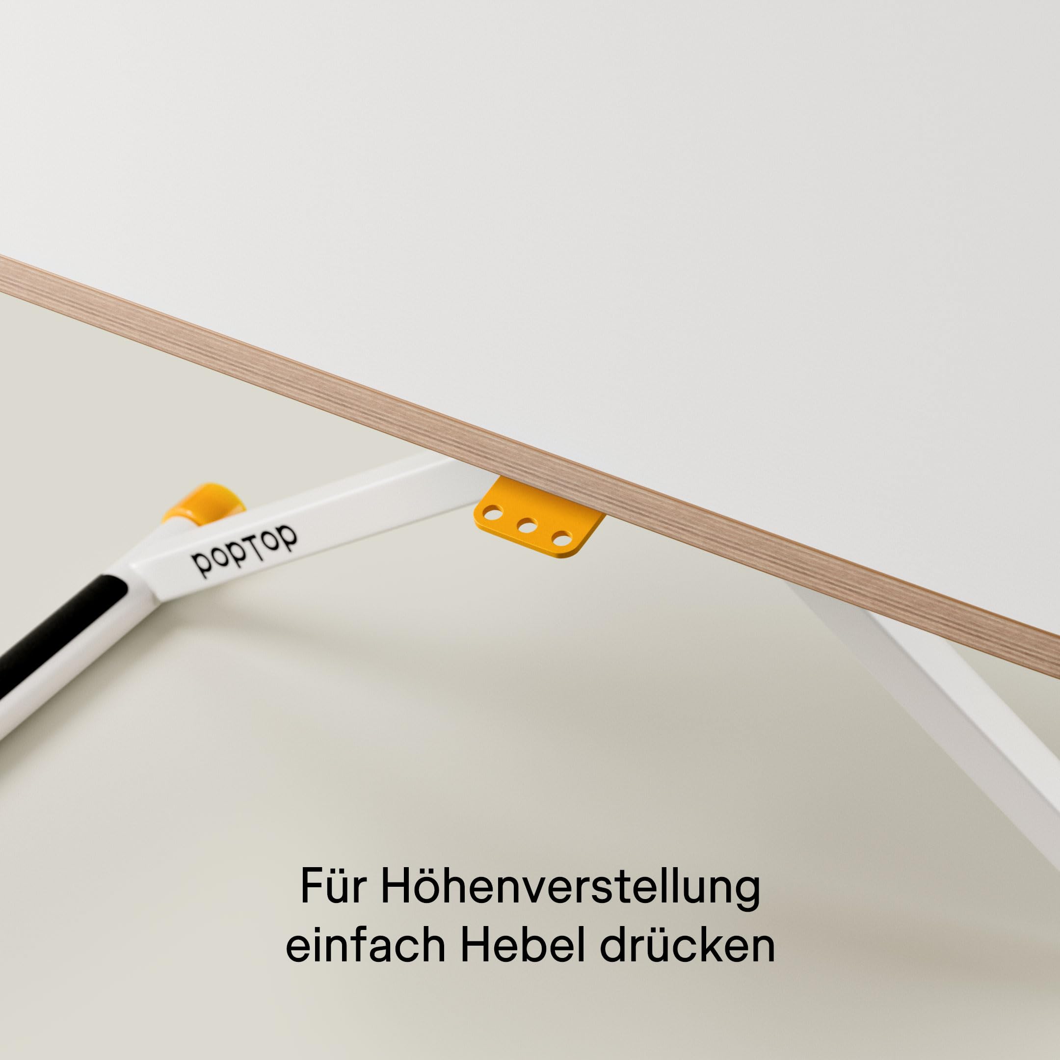 poptop Höhenverstellbarer Kinderschreibtisch der Woom Bike Gründer | Für Kinder zwischen 2 und 13 Jahren | Kinderleichter Mechanismus ohne Strom und Kurbel | Stabiles und sicheres Design | Weiss