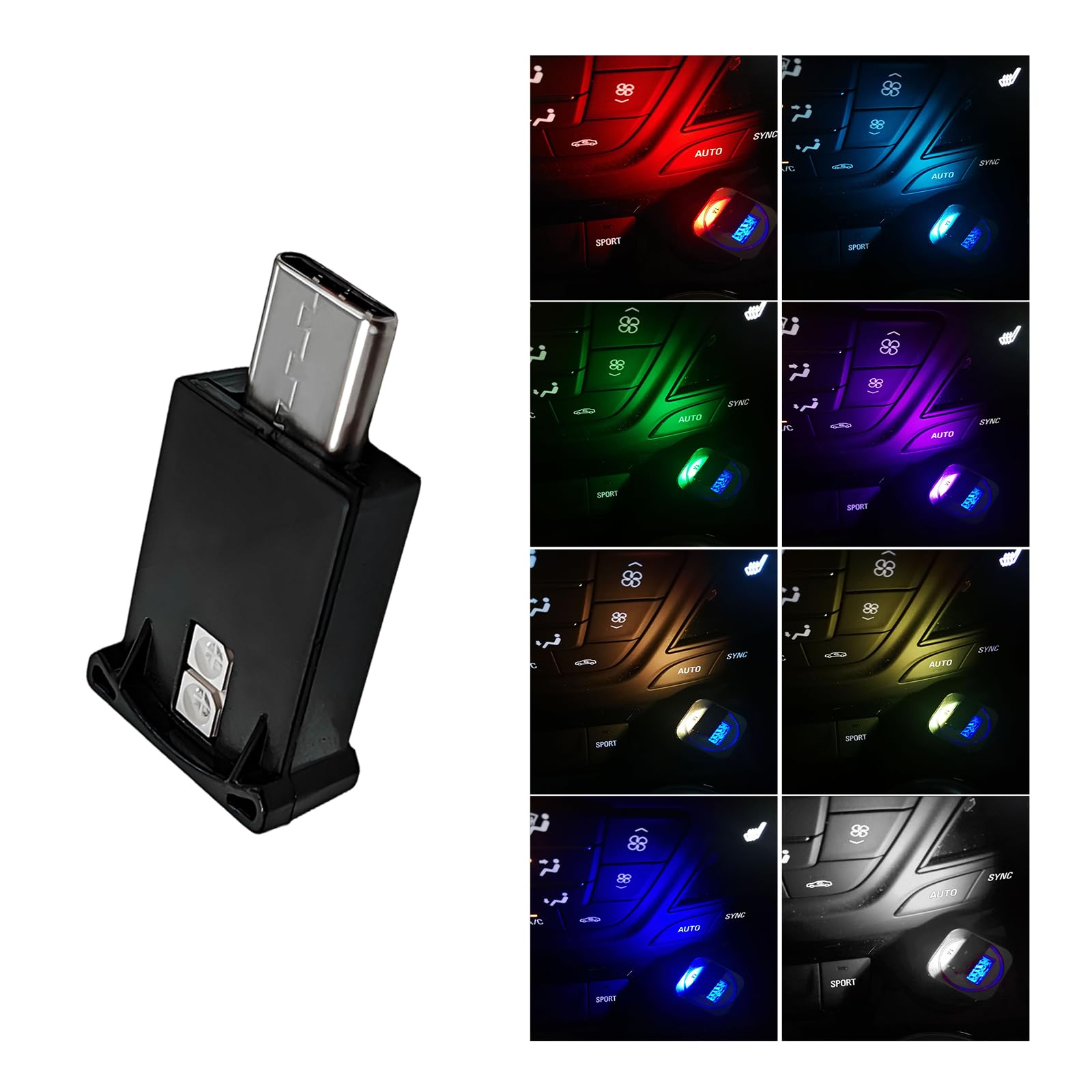 USB Type C LED Ambient Light 8 Colors RGB 5V Car Smart LED Atmosphere Lighting Night Lamp Mini