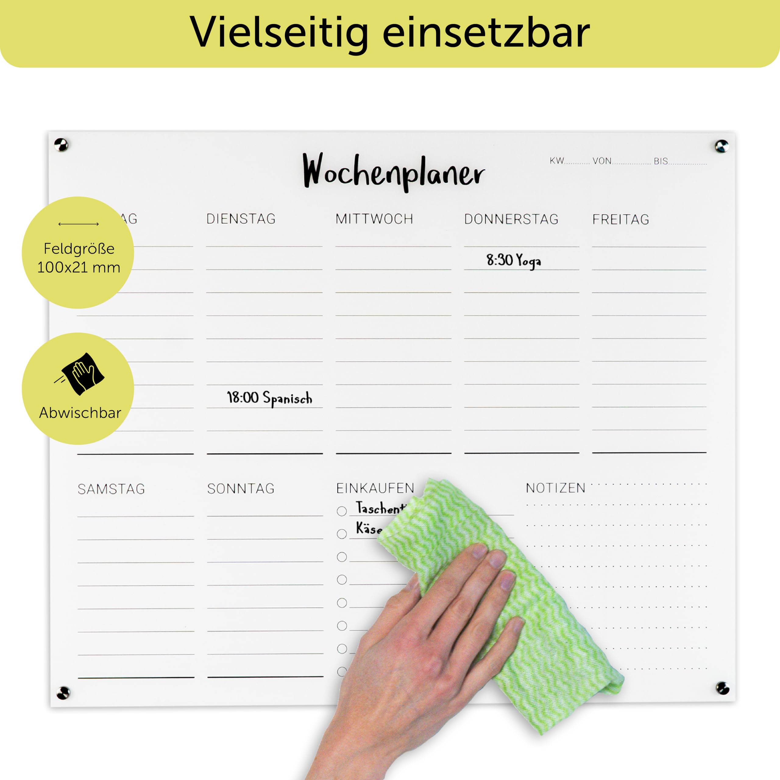Wochenplaner Acryl 60x50 cm beschreibbar abwischbar Wandplaner Familienplaner transparent
