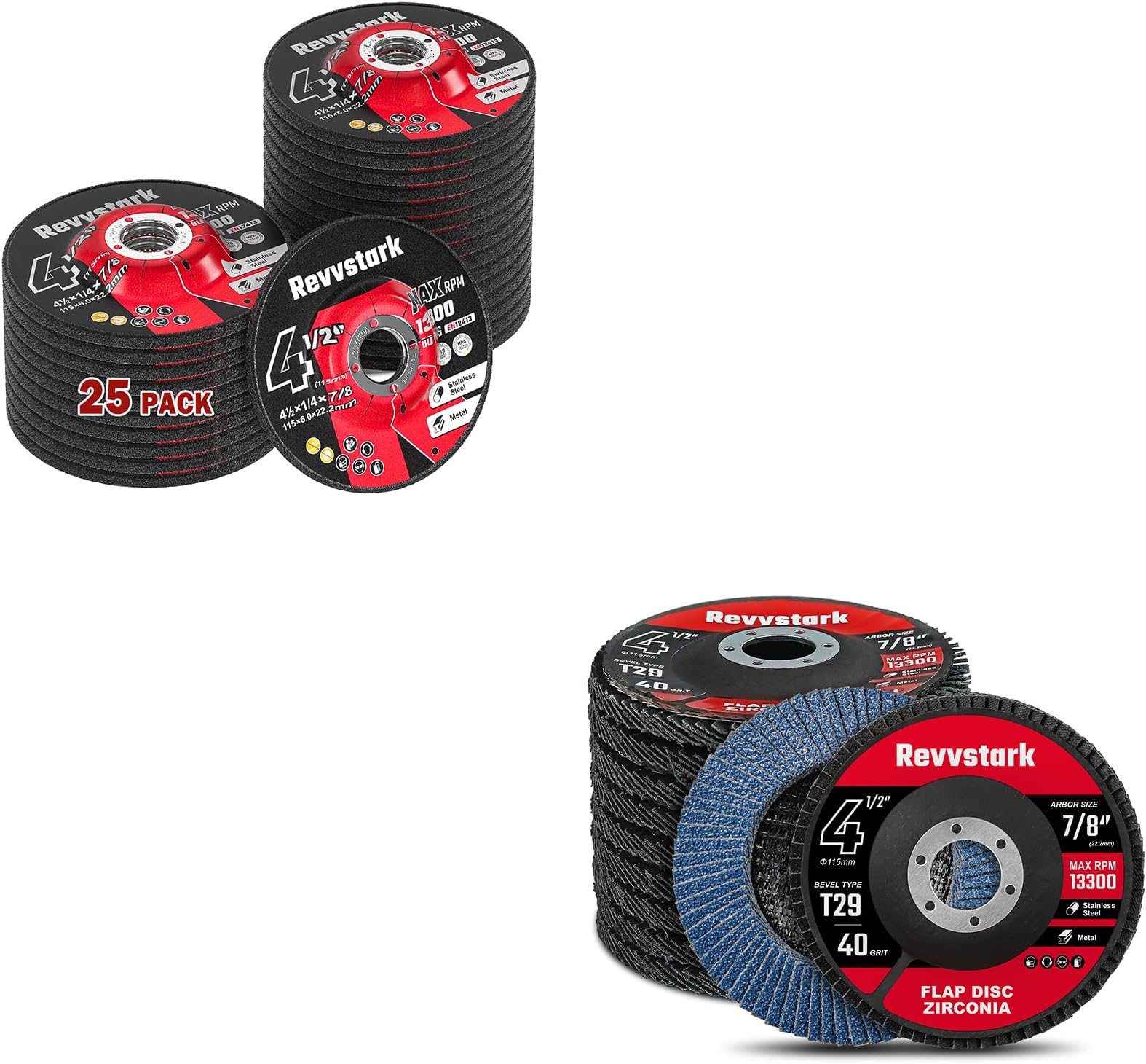 25 Pack Grinding Wheels 4-1/2 Inch & Flap Discs 40 Grit 4.5" x 7/8" T29 Flap Sanding Disc