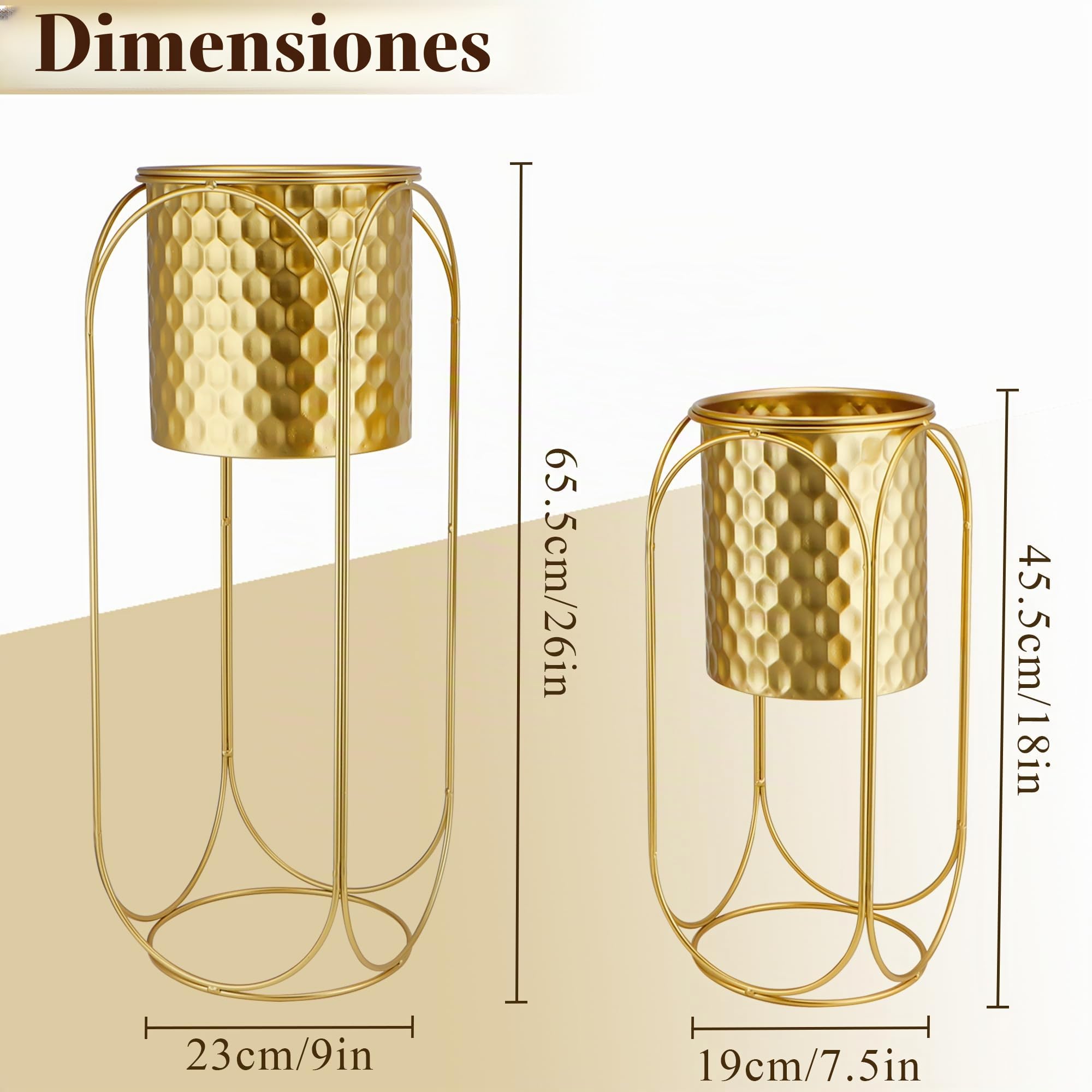 TRIROCKS Juego de macetas doradas para plantas de interior, 26 y 18 pulgadas, modernas para sala de estar, esquina, cocina, oficina, jardín, balcón