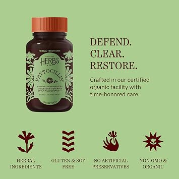 Herbs Etc. Phytocillin Softgels, Organic, Gluten-Free, 60 Count | Immune Herbal Supplement with Organic Echinacea Angustifolia, Usnea, and Yerba Mansa for Immune and Respiratory Defense
