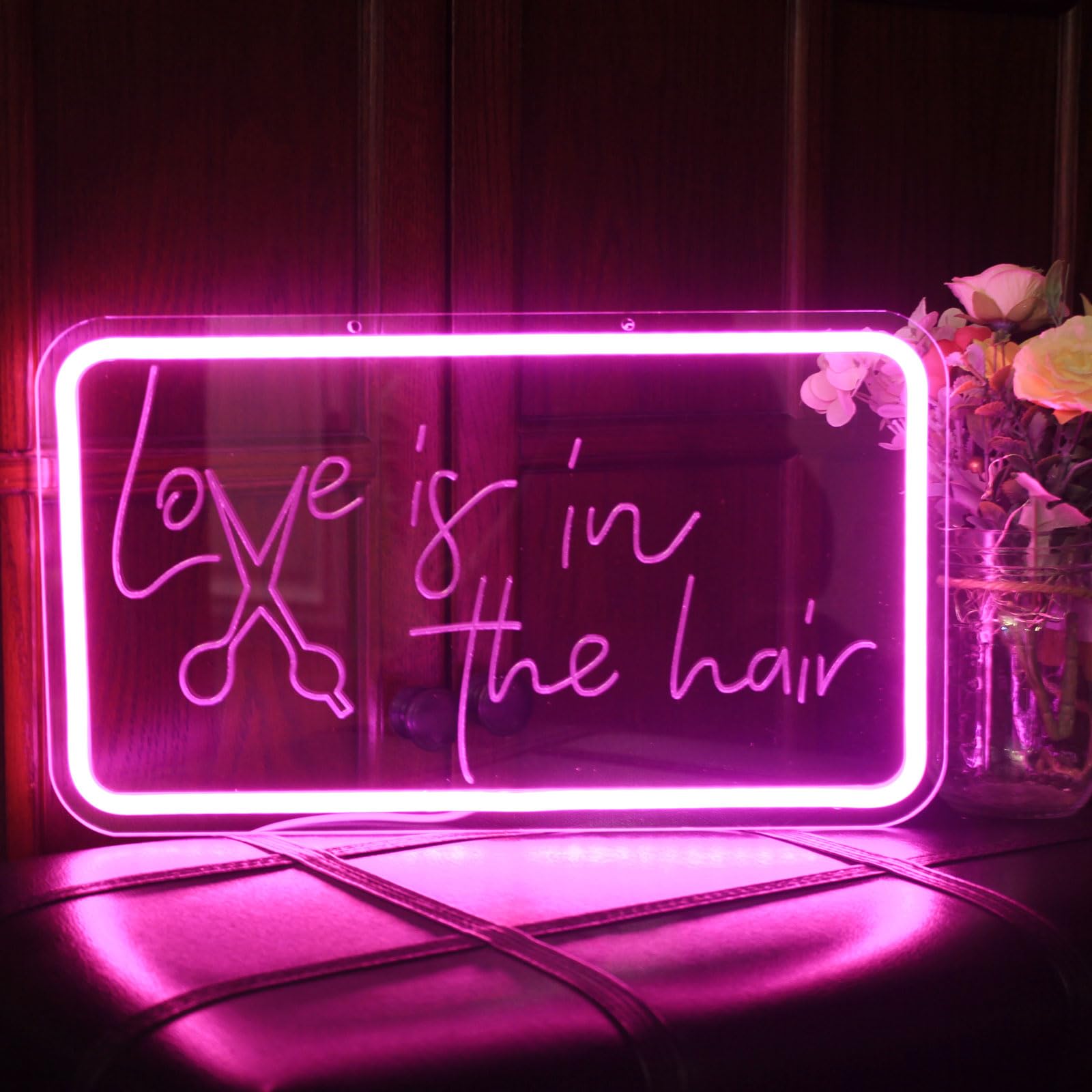 Love is in the Hair Neon Sign Pink LED Beauty Salon/Hair Salon Neon Business Light Sign Powered USB for Barbers Salon Studio Decoration for Beauty Shop