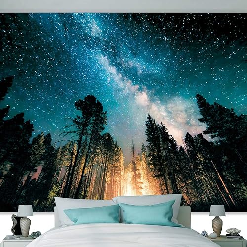 Miniatura 10 de GUIFIER Tapiz de galaxia grande para colgar en la pared, tapiz de bosque estrellado, tapiz de árbol, tapiz de cielo nocturno estrellado, tapiz de