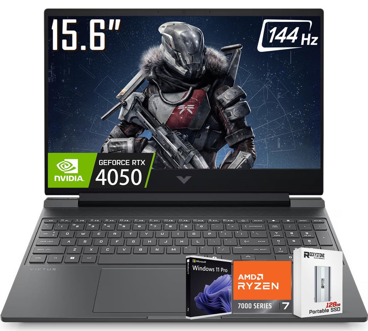 HP Victus 15.6" FHD 144Hz Gaming Laptop，AMD Ryzen 7 7445HS(Up to 4.7Ghz, NVIDIA RTX 4050, 16GB DDR5 RAM, 512 TB PCIE SSD, Ethernet, Webcam, with