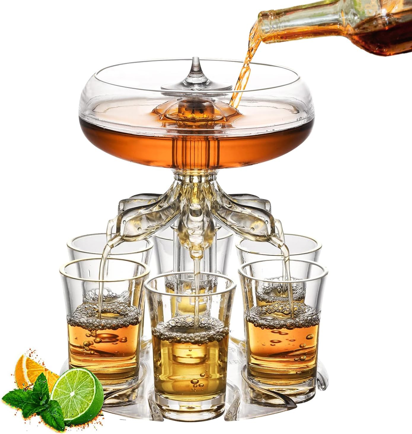 6 Shot Glass Dispenser and Holder, Shot Glass Dispenser,Shot Dispenser with 6 Shot Glasses,Drink Dispenser for Parties,Drinking Games, Bars, and Hosting