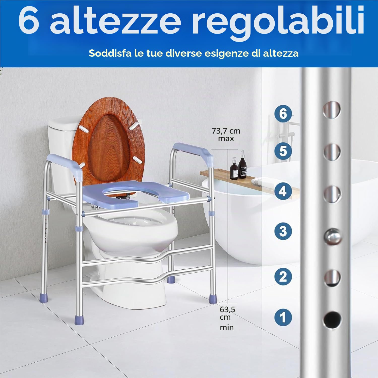 Rialzo Wc Per Anziani,Alzawater Per Protesi Anca,Altezza Regolabile,Piedini Antiscivolo Sostituibili,Senza Foratura,Adatto Ad Anziani,Disabili,Donne In Gravidanza,Ecc.
