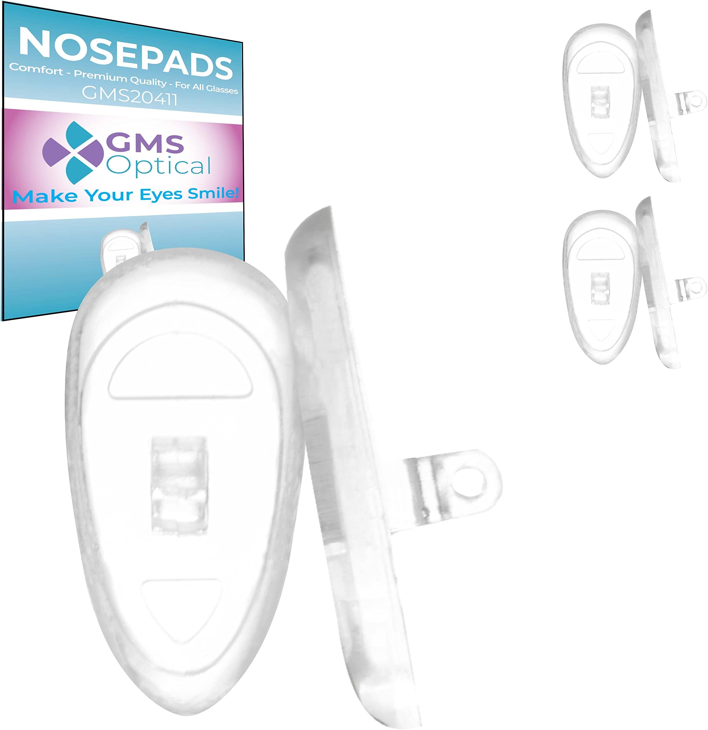GMS Opticalยฎ Soft Screw-in Silicone Symmetrical Shape Eyeglass Nose Pads - 2 Pair (11mm)