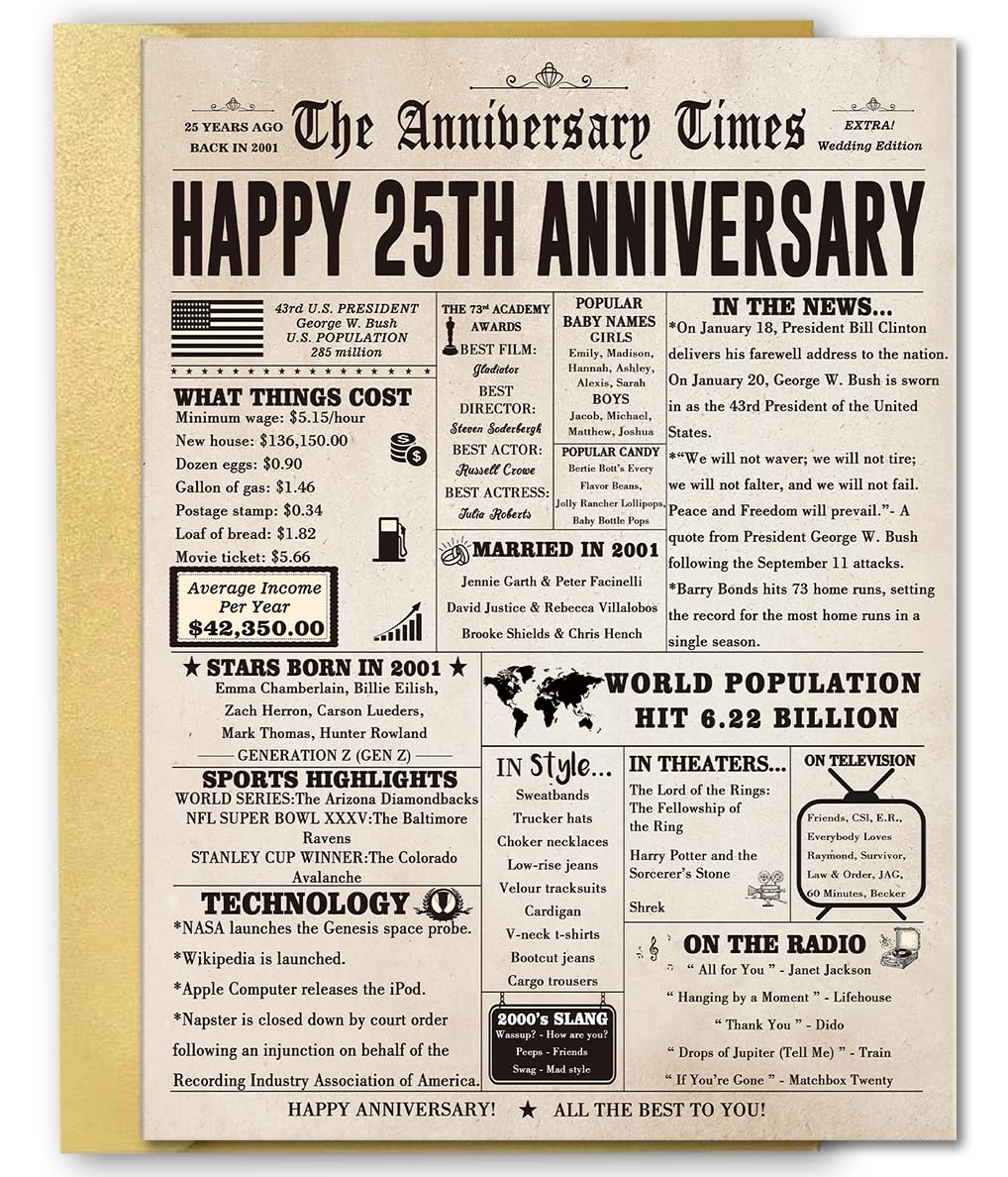 FANCYLUCKY Jumbo 25th Anniversary Card for Husband Wife Couples, Big 25 Year Anniversary Card Gifts for Dad Mom Parents, Romantic Silver Wedding Gifts for Husband Wife