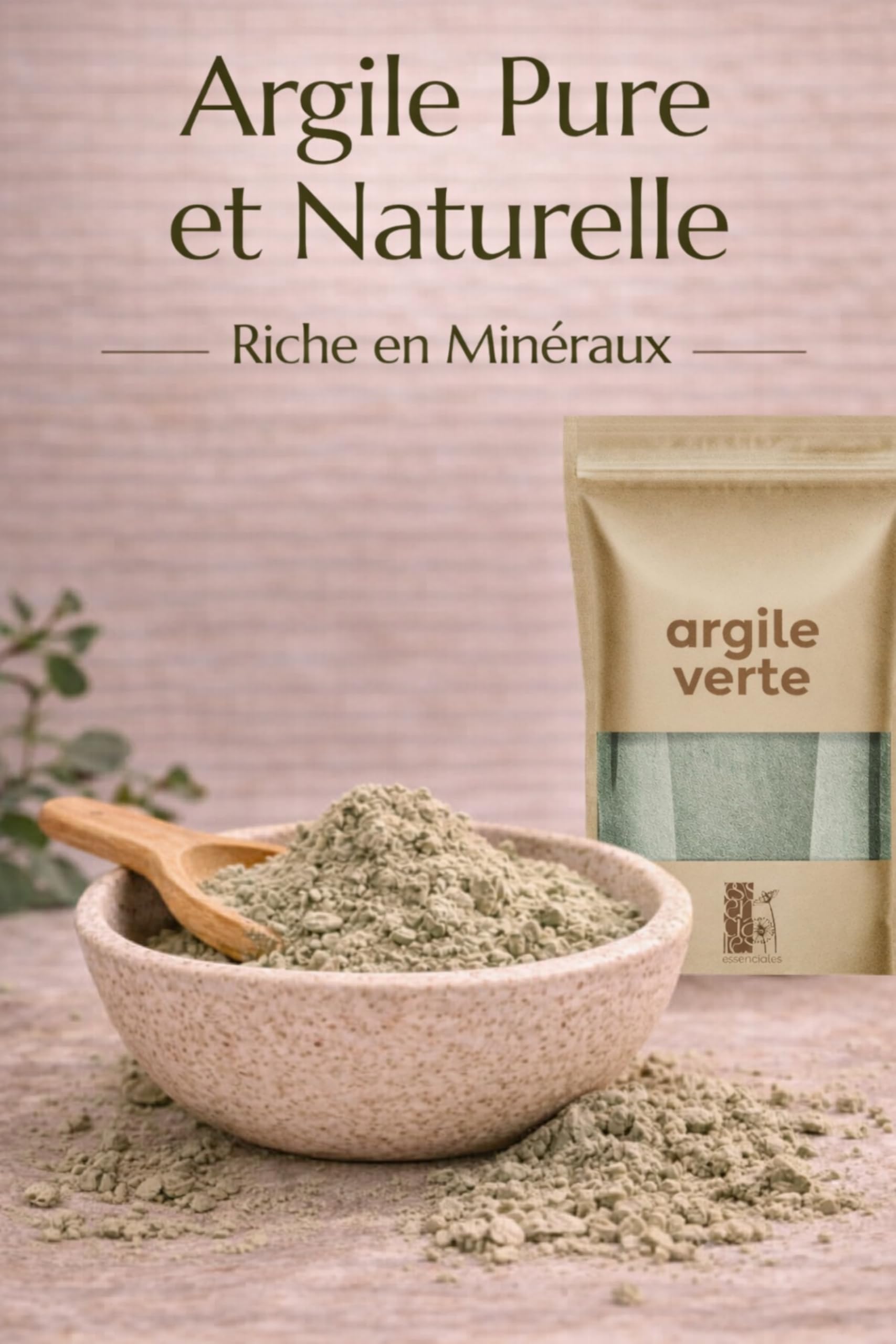 Essenciales – Argile Verte Ultra Ventilée Montmorillonite en Poudre, Masque Visage Purifiant, Peaux Grasses et Imperfections, Soin Cheveux Détox, Nettoyage Pores