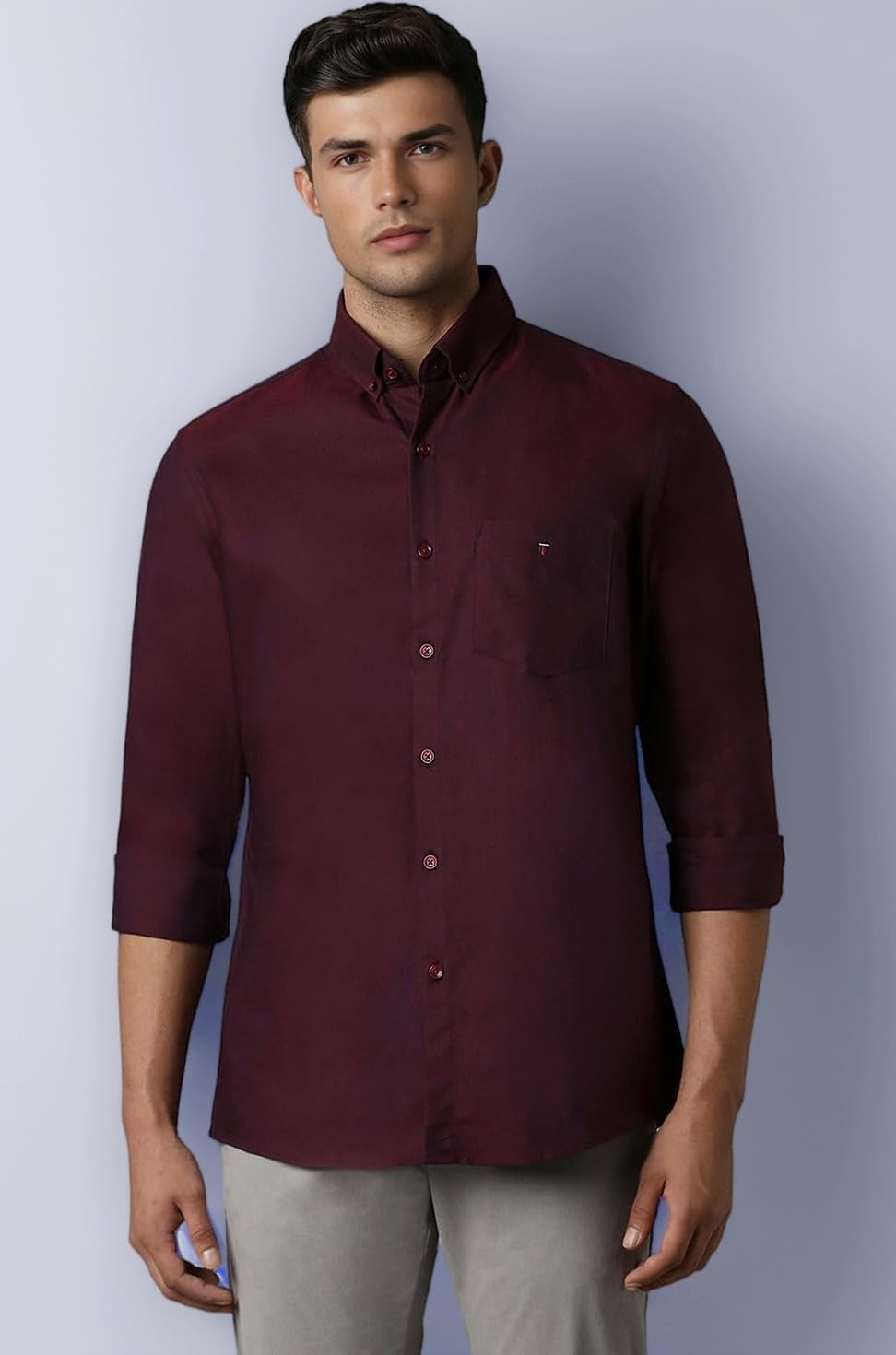 Men's Slim Fit Signature Oxford Easy Care, Natural Stretch Full Sleeve Solid Casual Shirt, Cotton