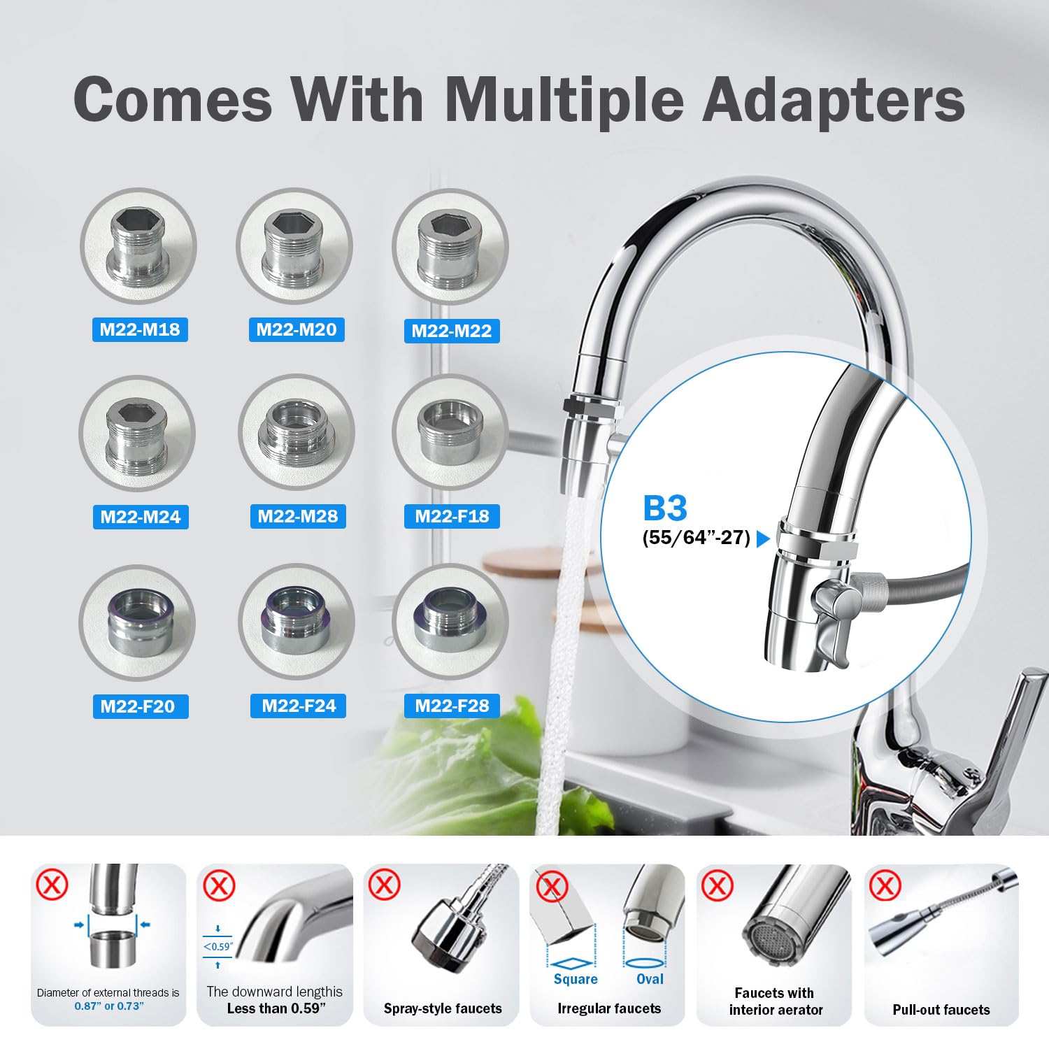 Frizzlife DS99-S Sistema de filtrado de agua para encimera, Filtración de agua de acero inoxidable en 8 etapas,0,5 micras Reduce en un 99% el plomo,el cloro,los metales pesados y la acumulación de cal