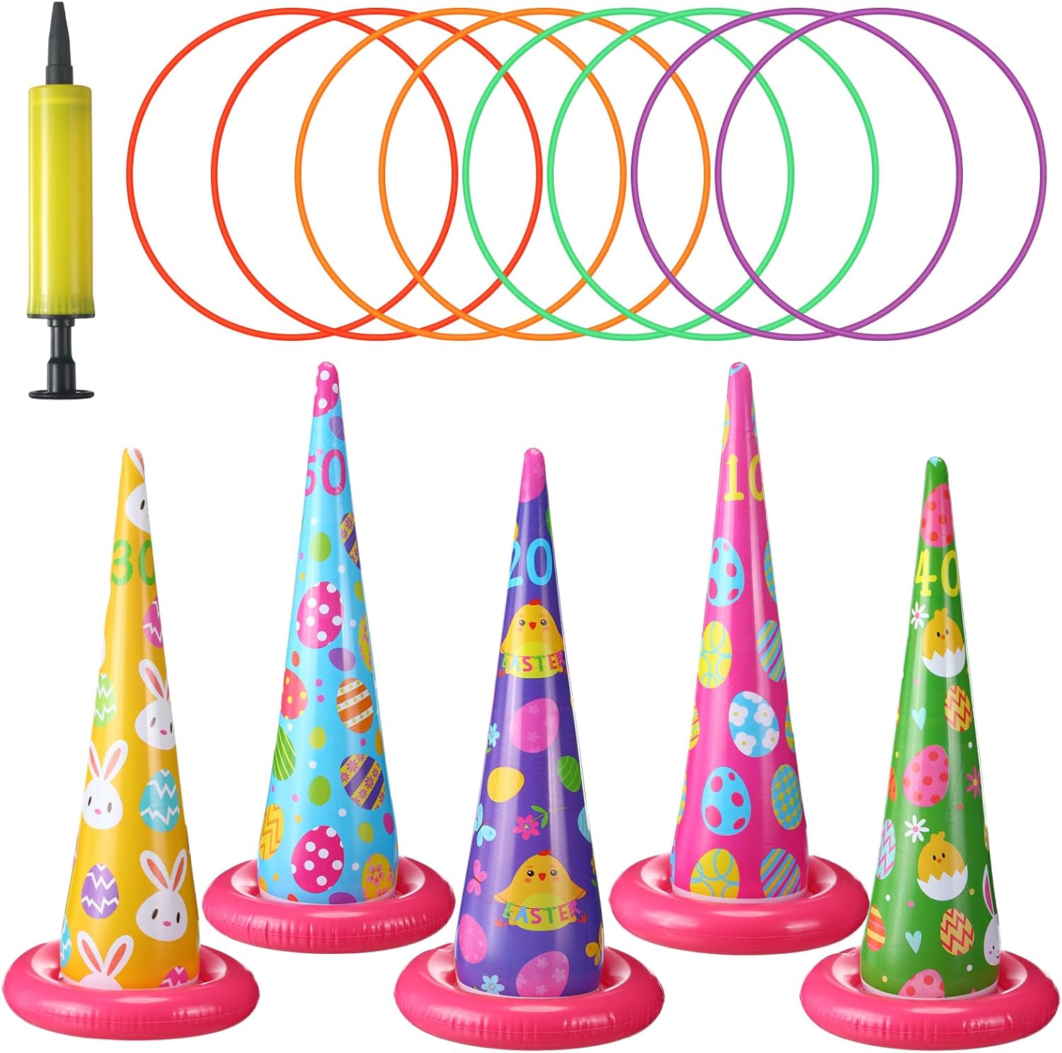 Capoda 16 Pcs Easter Ring Toss Game Easter Bunny Egg Party