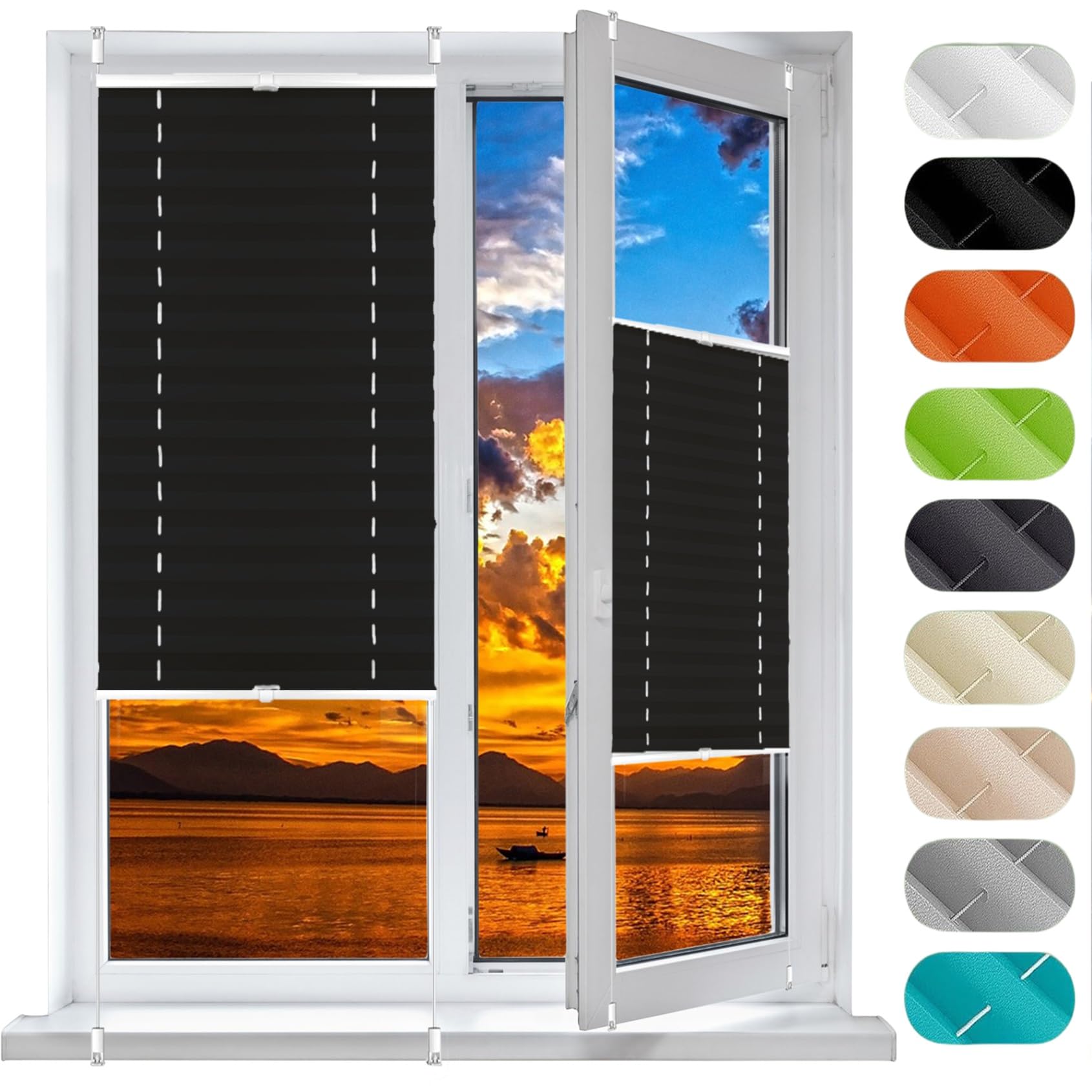 No Drill Blinds Temporary Window Blinds 28 x 180 cm (W x H), Self-Adhesive Non-Woven, Crumpled Effect, Blackout Blinds Curtains Blinds, Blackout Pleated Blind, for Window Door, Black