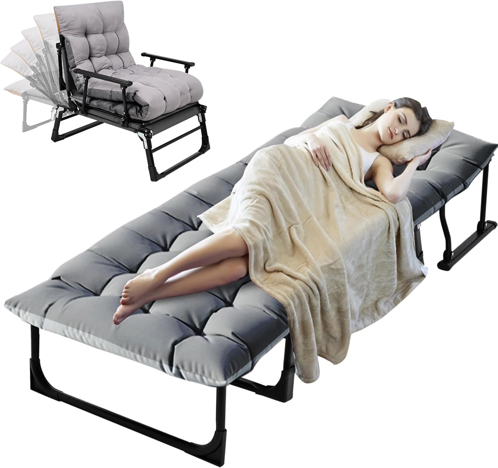 ABORON3-in-1 Folding Sleeping Cot for Adults, 500lb Loading Home Convertible Sleeping Bed Adjustable Wider Chair, Heavy Duty for Camping, Pool, Porch, Office, Home, 1PACK