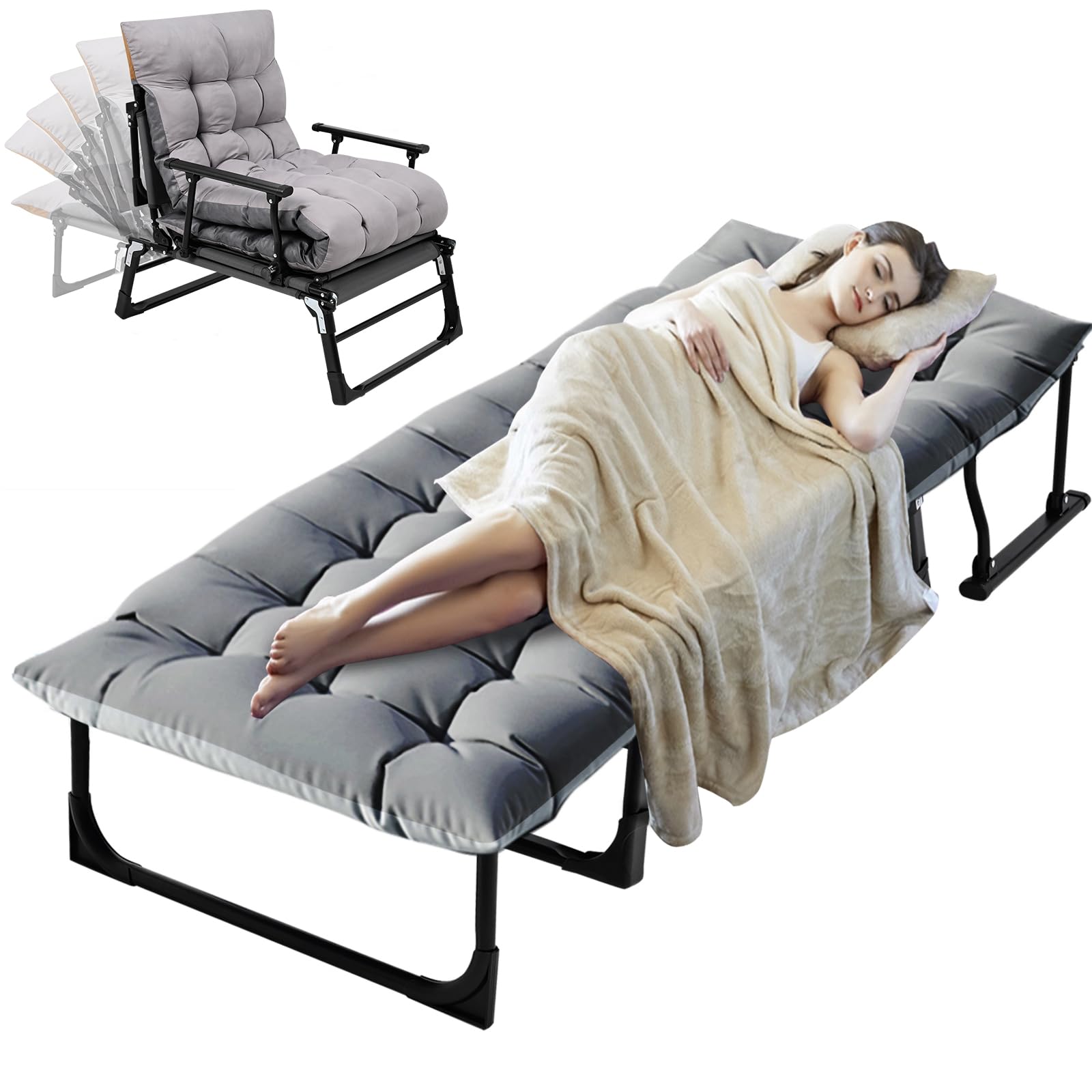 ABORON3-in-1 Folding Sleeping Cot for Adults, 500lb Loading Home Convertible Sleeping Bed Adjustable Wider Chair, Heavy Duty for Camping, Pool, Porch, Office, Home, 1PACK