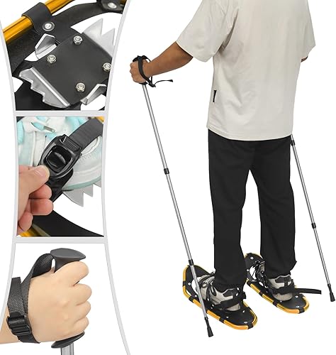 Miniatura 8 de Raquetas de nieve, marco de aluminio ligero, raquetas de nieve todo terreno con bastones de trekking, 21 pulgadas para adultos y jóvenes con