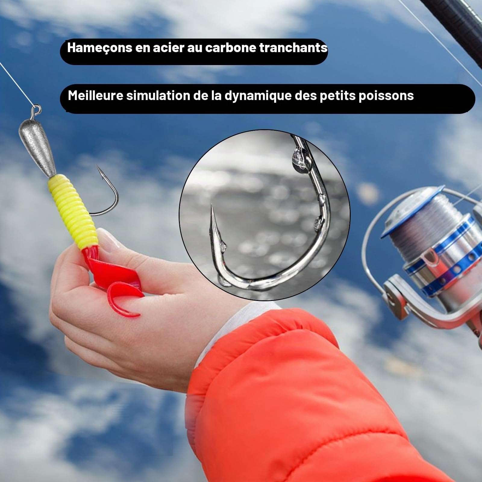 24 Pcs/5 Tailles Têtes Plombées Crochets Kit de Hameçons de Pêche, (9/6/4.5/3/1.5 g) Têtes de Jig Tubulaire avec Hameçons Petites de Plomb Petites Têtes Jig Set pour Leurres de Pêche Souples