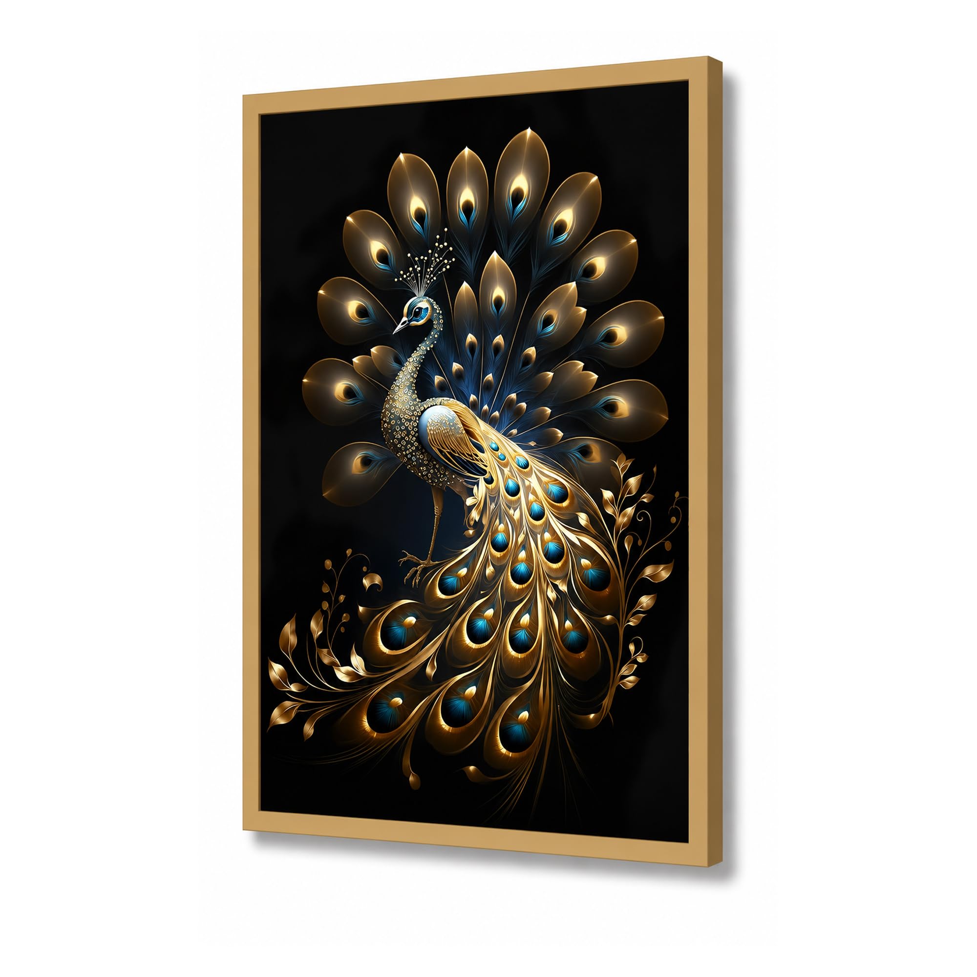 DEKORSTATION Panoramic Golden Peacock Design Canvas Framed Wall Painting for Living Room |Bedroom | Office | Drawing room |Hotel Wall Decoration (18 Inch x 12 Inch) 1