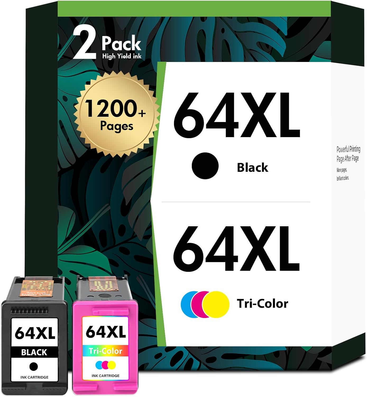 64XL 64 Black and Color Ink Cartridge Combo Pack Envy 7855 7900e for HP Printers Envy Photo 7855 7858 7155 7800 Inspire 7900e Series 7200e 7255e Tango 64 XL (2-Pack,Black,Tri-Color)