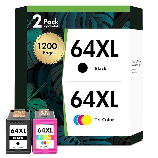 64XL 64 Black and Color Ink Cartridge Combo Pack Envy 7855 7900e for HP Printers Envy Photo 7855 7858 7155 7800 Inspire 7900e Series 7200e 7255e Tango 64 XL (2-Pack,Black,Tri-Color)
