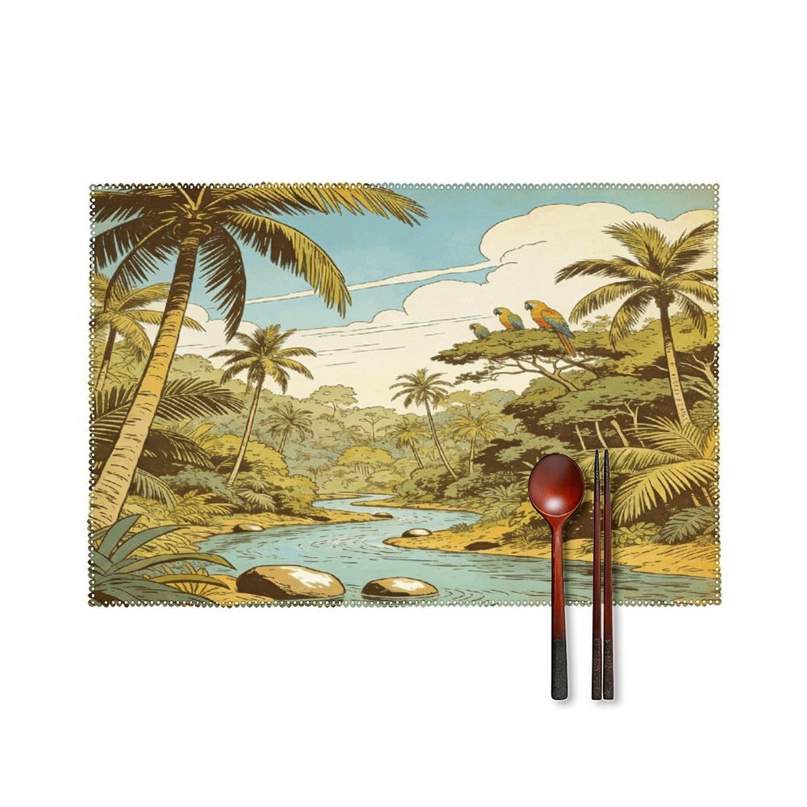 Tropical Jungle Placemats Washable Canvas Place Mats Decoration Placemat for Dining Table Easy to Clean Tables Mat Set of 6 for Kitchen Dining Room Coffee Table