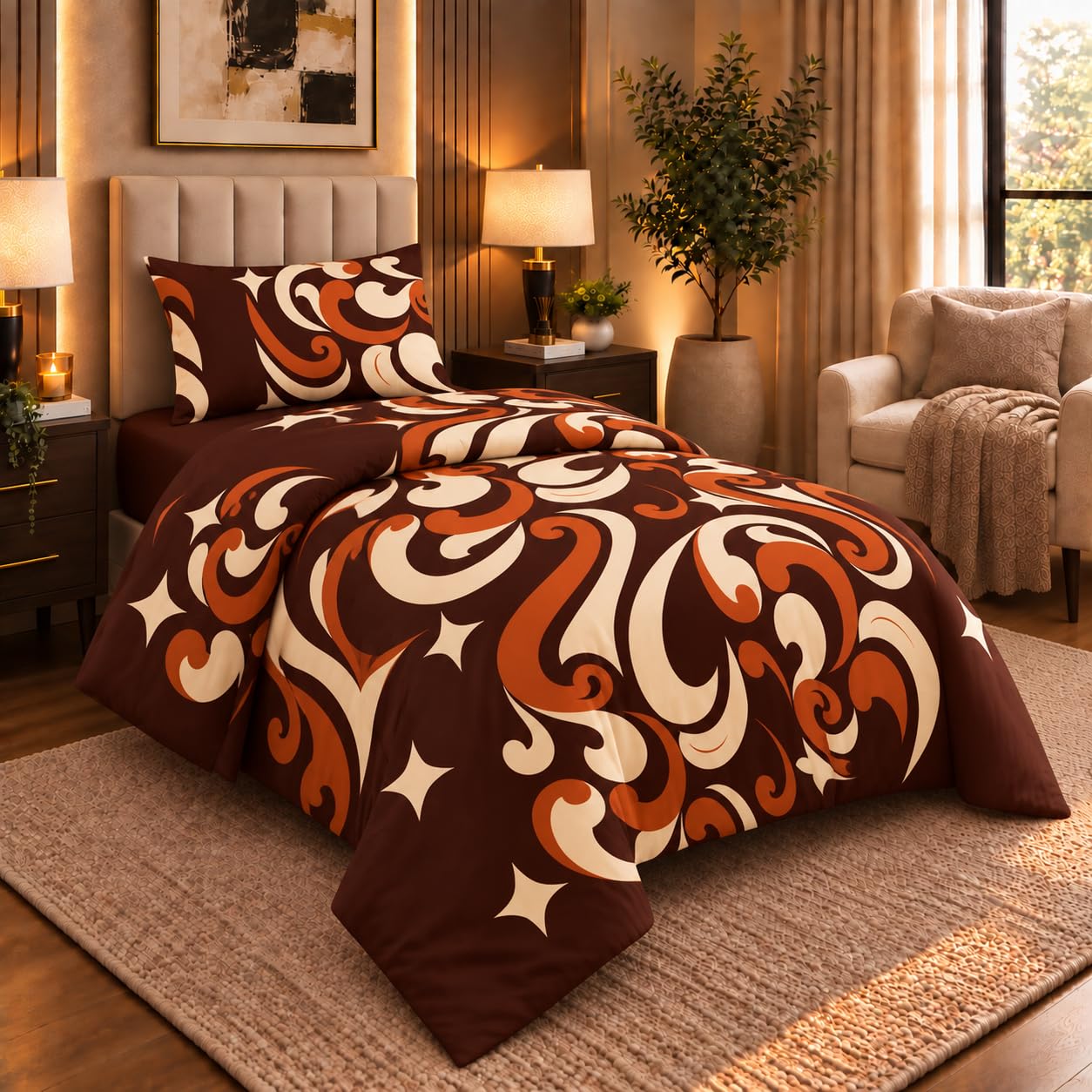 Opulent Living Single Duvet Set - Fitted sheet & Pillow Cover - 3pcs