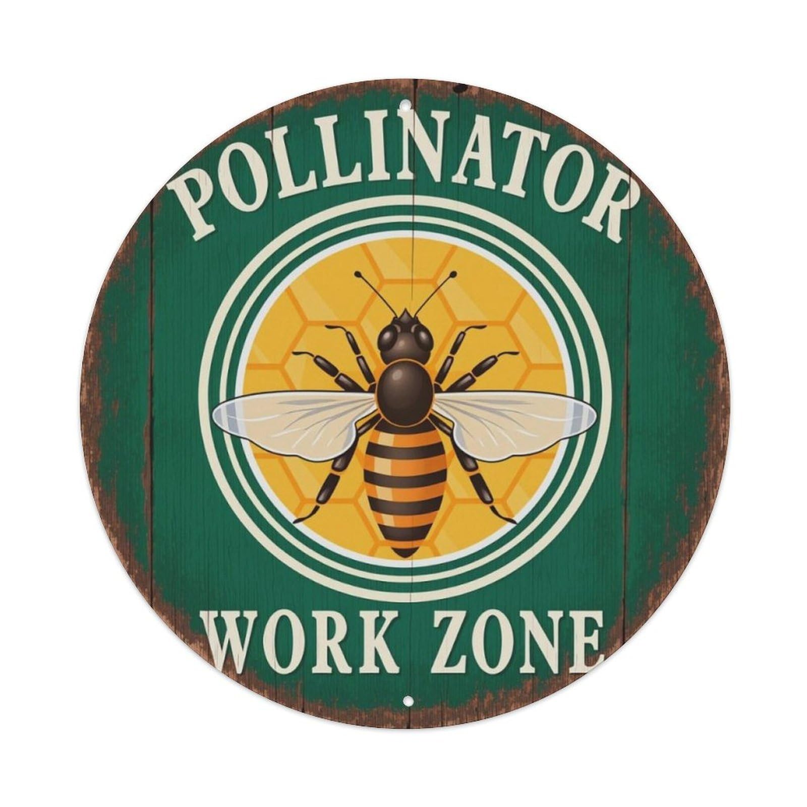 Bee Pollinator Farm Vintage Round Decor Sign Vintage Aluminium Metal Sign, Retro Wall Decor for Home, Bar, Garage & Farmhouse 20x20cm