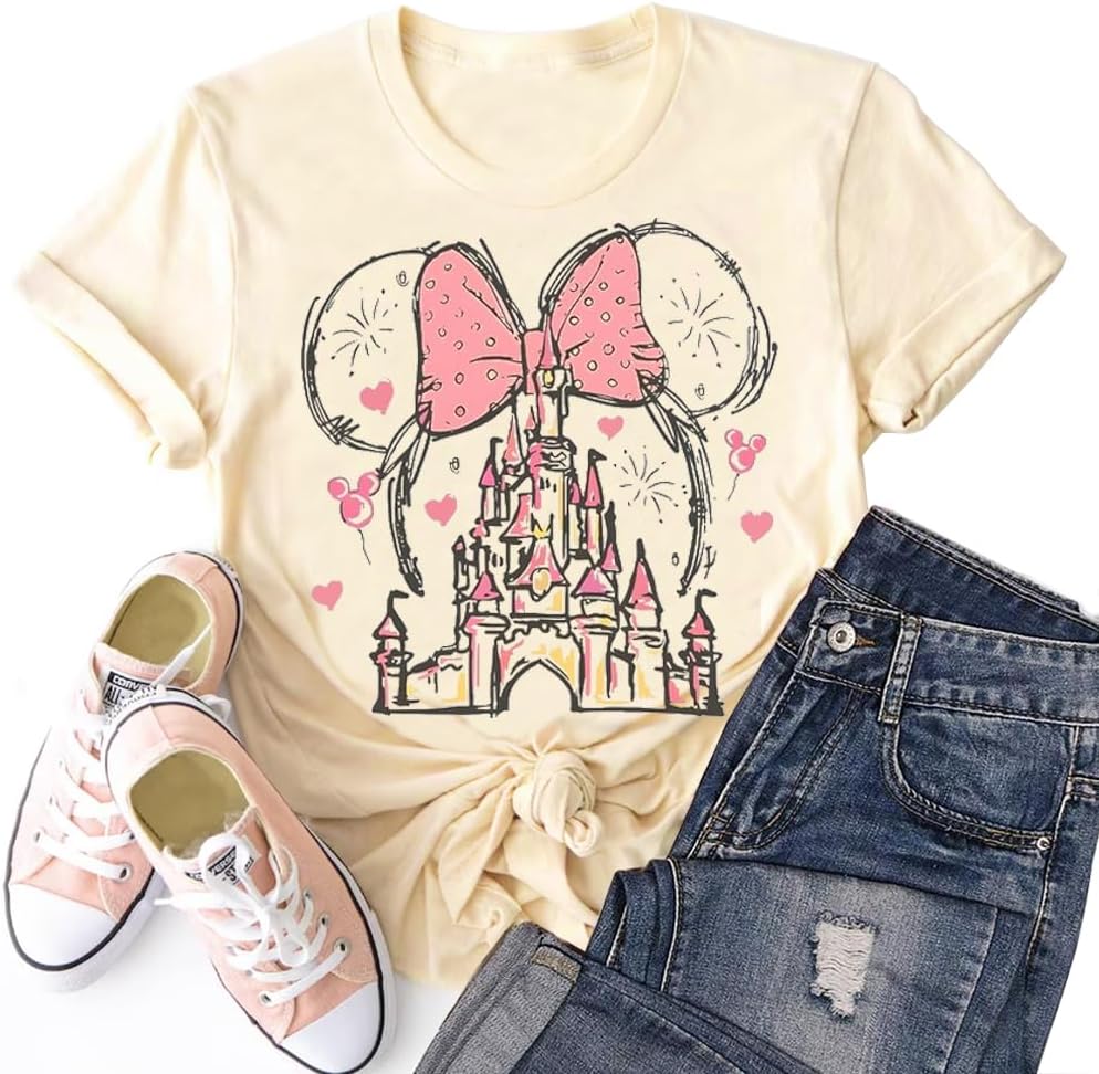 Women Magical Shirt Castle Graphic Tee Magic T Shirt Funny Fairy Graphic Tshirt Family Holiday Vacation Short Sleeve Tops