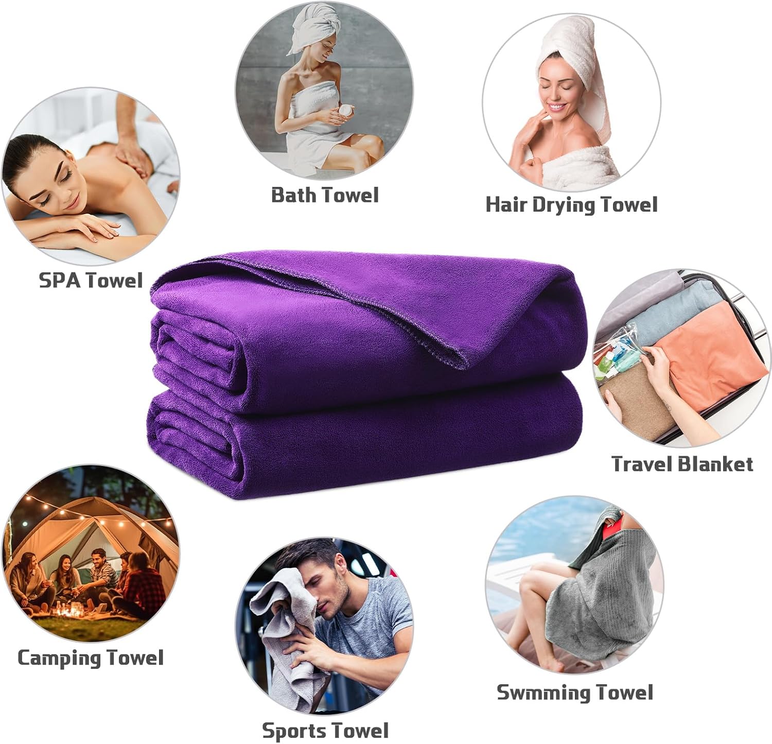 Mixweer 2 Pcs Oversized Bath Towels, 40 x 80 Inch Giant Microfiber Jumbo Bath Sheets Ultra Soft Bathroom Microfiber Quick Dry Absorbent Shower Towels for Spa Camping Beach (Dark Purple) - Image 6