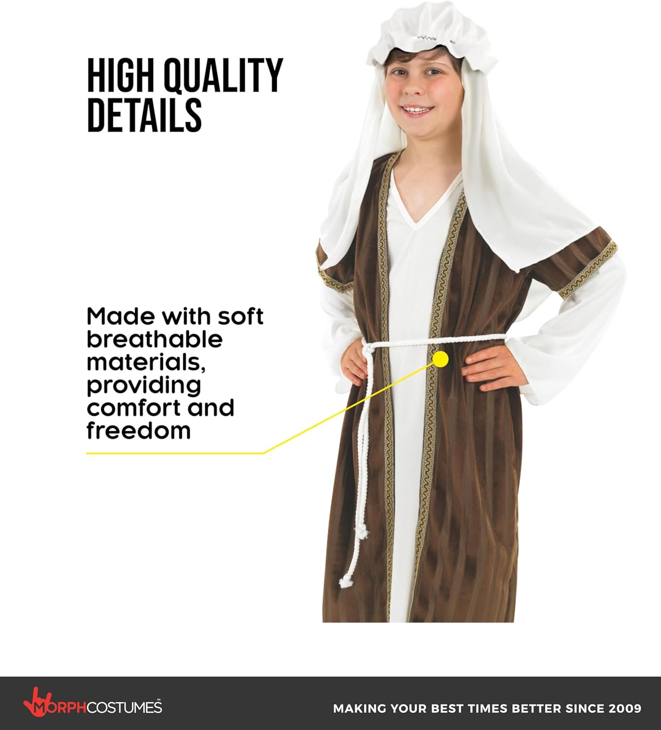 fun shack Brown Shepherd Costume for Kids, Boys Shepherd Costume, Christmas Costumes for Kids, Boys Nativity Costumes, Medium