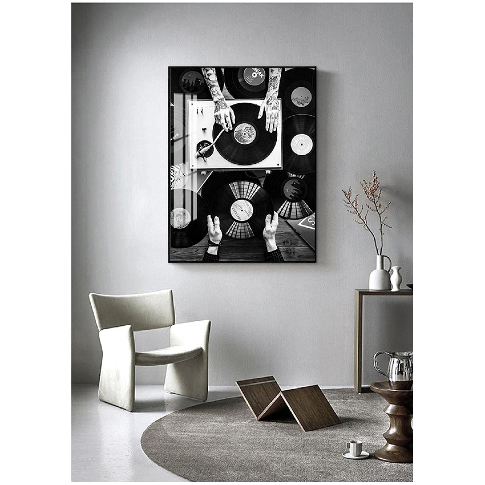 BIEMBI Vintage zdjęcie czarny biały obraz ścienny salon dekoracja płyty winylowe miłośnicy sztuka ścienna płótno malarstwo skandynawski plakat druk 80 x 120 cm bez ramy