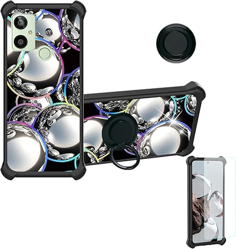 Kalley - Funda plateada C compatible con Kalley Silver C, con protector de pantalla de vidrio templado, soporte de anillo, luz reflectante colorida,