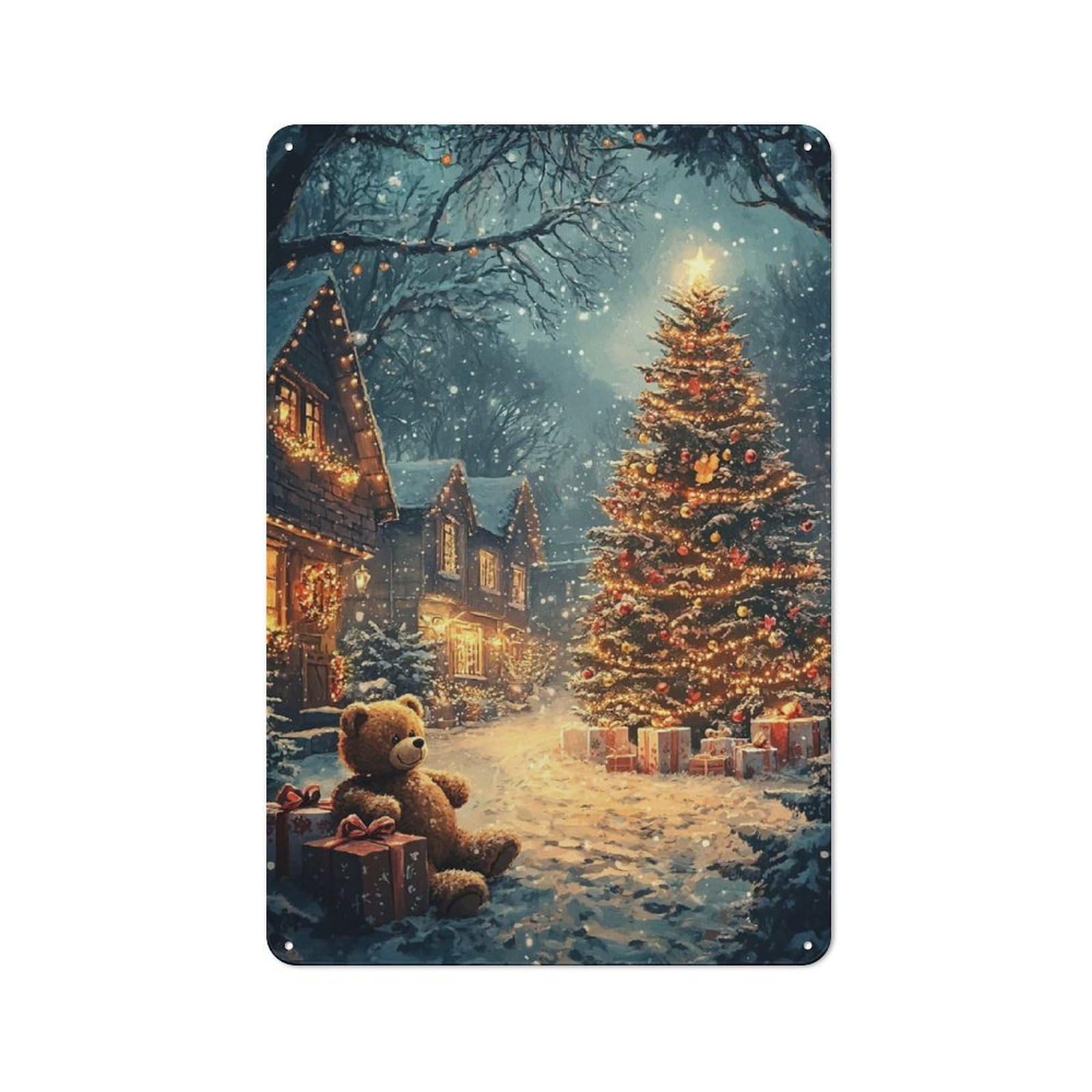 Junmoney Snowy Christmas Eve Metal Wall Plaque 30X20cm, Simple Retro Office Wall Decor For Office, Study, Studio Or Hallway