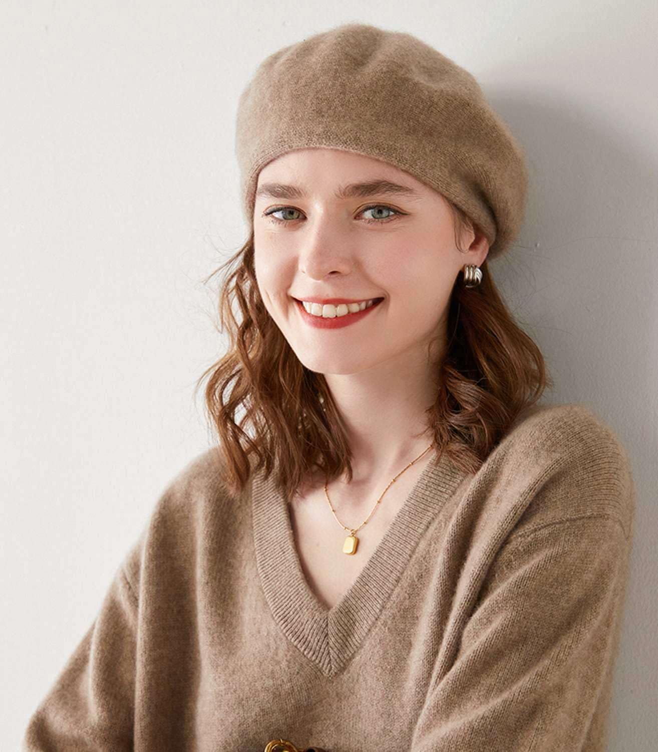 Cashmere Berets Beanie Hats Women Winter Warm Merino Wool Fashion Knit Cap - Image 2