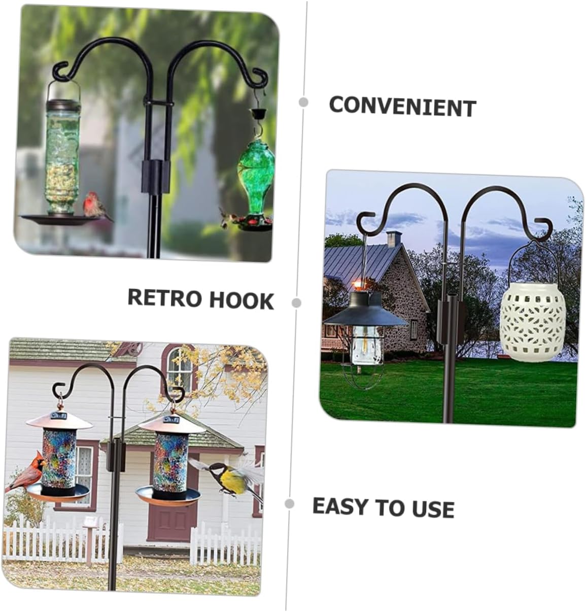 Garden Shepherd Hook Solar Lights Multi-Functional Outdoor Hanging Hook for Lanterns Bird Feeders and Flower Pots Vintage Design Height Metal Construction