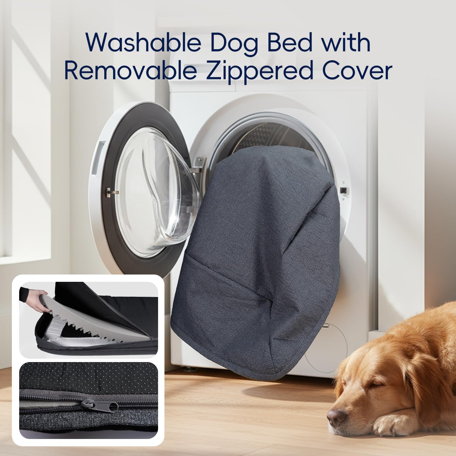 Sytopia Orthopedic Sofa Dog Bed for Extra Large Dogs, Waterproof Foam Pet Couch Bed with Sides, Egg Crate Foam, Removable Washable Cover, 42x30 Inch, Dark Grey