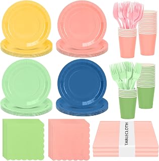 Colorful Party Tableware Set for 48 Guests, 9-Inch Paper Plates